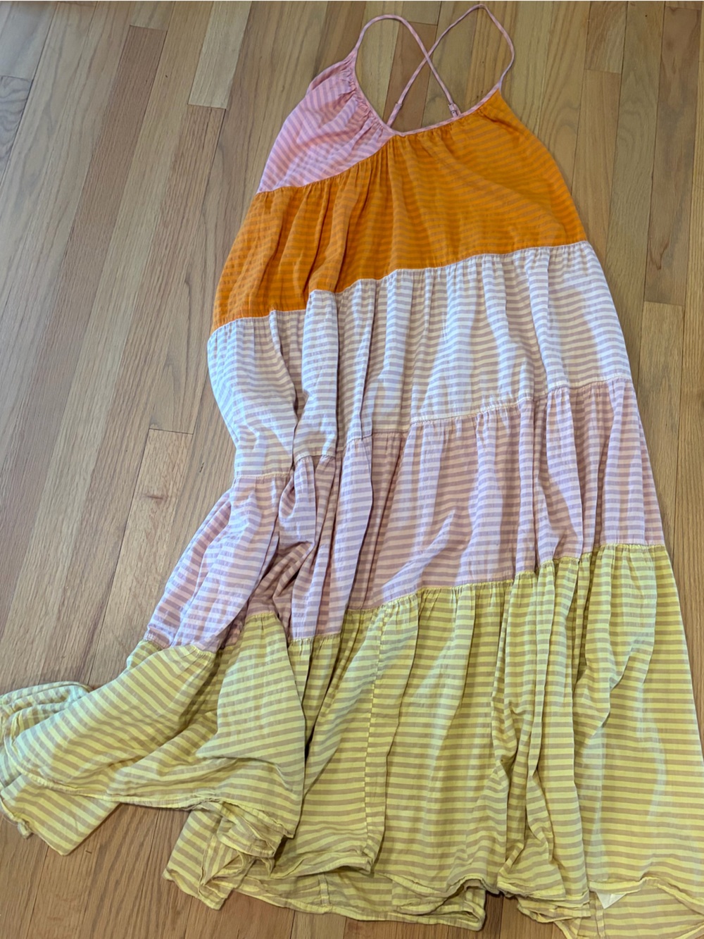 Free People Striped Colorblock Maxi Dress in Yellow, Pink & Orange in